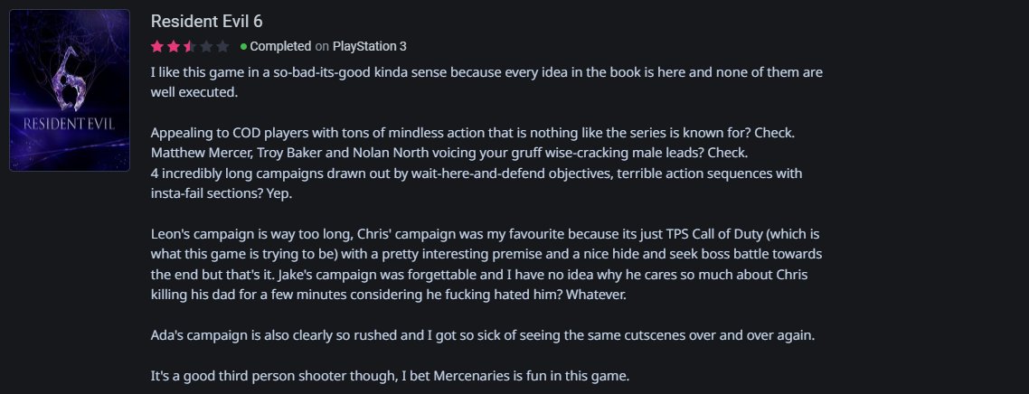 SlySinatra on X: “Finished Resident Evil 6 This game is probably