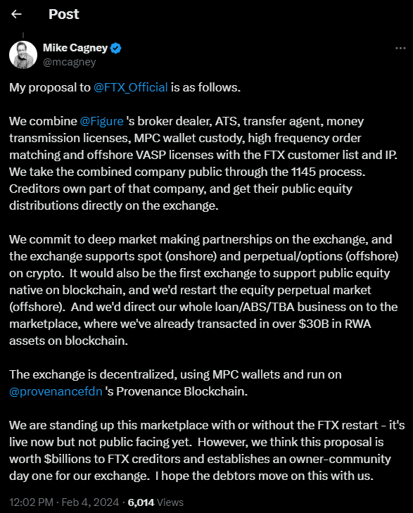 MrPurple_DJ's tweet photo. To be clear, what you are suggesting is that US based regulators are extrajudicially “applying pressure” to US based and non-US based Debtors (private companies with millions of creditors, creditors who were victims of fraud no less).

So, if true, you allege that even if restarting FTX would provide more recovery to creditors, the regulators are ensuring that it does not happen!?! “behind the scenes”!?! Affecting millions of individuals worldwide for potentially less recovery!

That would be an unprecedented and potentially illegal activity that sounds like an Operation Chokepoint 2.0 activity. That’s a pretty salacious allegation without evidence, what gives you that impression and/or do you have any evidence of that being true?

That would be like a 5 out of 5 Tin Foil Hat Conspiracy Theory being found to be true, so if you have evidence, please share it with the world.

Would welcome a declaration, an affidavit, or Deposition of any Debtor professionals (subpoenaed if necessary) stating under oath why FTX could not be restarted.

Regulatory pressure has never been stated and the only information provided, in entirety, from the Debtors is a statement made by Andrew Dietderich in court stating:

“No investor is ready to commit the needed capital…” “nor has a buyer emerged from that exchange…” but still has “valuable customer data and information to monetize" (quoted from his statements in court January 31st, 2024). No sale of the customer "data and information" appears to be underway either for potential additional monetization.

Multiple buyers were known (Bullish, Figure, and Proof Group), and public statements indicate that bidders believed their offers “worth $billions to FTX creditors.”

First, it is implausible to believe that those offers were not committing a stated amount of capital (in cash, not just equity, for some amount in the millions, tens of millions, or maybe even $100mm in cash $USD) to restart the business. The public (and more importantly creditors) have only been informed that it was not “the needed capital.” How would you define “needed?” Critically, how I might define “needed” could be different than your definition vs. the Debtor’s definition, or any other creditor for that matter.

Second, if it is “regulators… applying pressure (and[/or] bullying)” then Debtors should testify to that. That could in theory be a violation of law and/or bankruptcy code (one that would be so unprecedented, I don’t believe a situation like that has ever existed historically).

Given that the hallmark of bankruptcy is transparency, it would be more appropriate for the Debtors to file a declaration to the Court, citing under the “business judgement rule” how they define “needed capital” or at a minimum include a statement under penalty of perjury in the Disclosure Statement.

Creditors deserve an answer at a minimum.