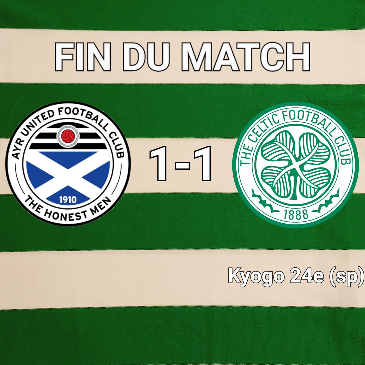 CSC_Francophone's tweet photo. 🚨Full-Time🚨
Nos #Bhoys sont tenus en échec pour notre 1er match. Nos #Hoops avec une équipe très largement rajeunit avait ouvert le score sur penalty par Kyogo avant de concéder légalisation à la 35e sur penalty.
#Celtic #CelticFC #AYRCEL #COYBIG #YNWA #Celts 🍀🇮🇪🍀🏴🍀 https://t.co/10EgWpUJy0
