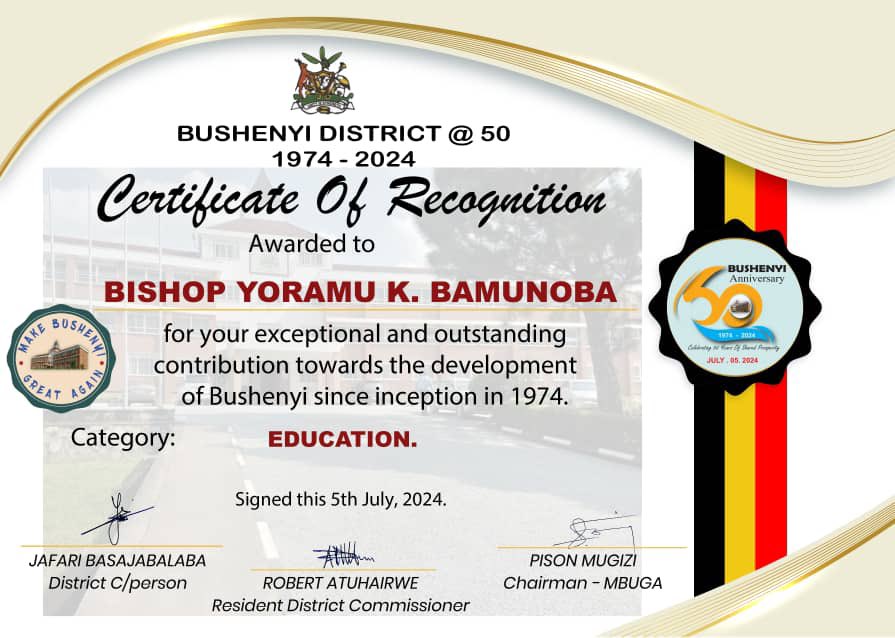 Grateful to Bushenyi District for honoring Dad's transformative work in the region. All glory to God! Wishing Bushenyi even greater success and prosperity ahead. 🌟 #Thankful #Blessed #BushenyiDistrict