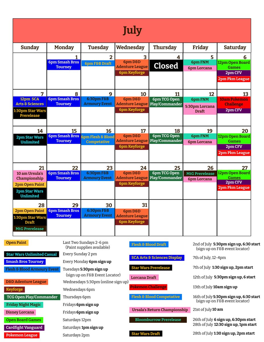 New Month, New Schedule!
This month new #StarWarsUnlimited and #MagicTheGathering sets, as well as a #Lorcana championship!

#Madison #Wisconsin #gamingFor the full breakdown please check our discord: discord.gg/nnPMSgMkfh