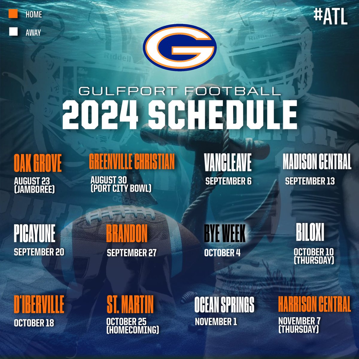 🚨2024 SCHEDULE UPDATE🚨

The annual Port City Bowl is back to its original date, August 30, against Greenville Christian.

#Hooyah | #OneGPT | #ATL ⚓️⛓️🔵🟠