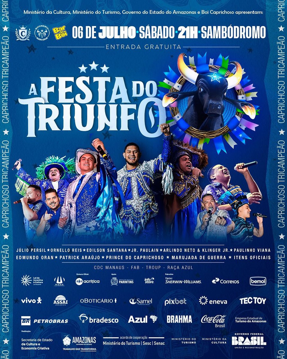 boicaprichoso's tweet photo. É amanhã! A Festa da Triunfo! Manaus vai vestir azul e branco e lotar o Sambódromo. Vocês estão prontos?

Todos os itens oficiais, troféu de tricampeão e muito mais! https://t.co/CuoFo4qdpq