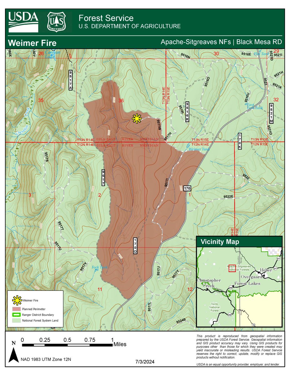 Apache-Sitgreaves National Forests
Forest Service News Release
 
Forest Public Affairs Specialist
Steve Johnson
fs.usda.gov/asnf

Weimer Fire Update - July 5, 2024
Black Mesa Ranger District

*see attachments for news releases and map