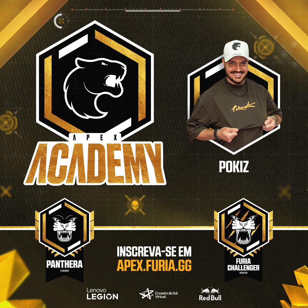 A #FURIAApex é Brasil! 🇧🇷

Vem aí uma série de torneios no Apex Legends, do iniciante ao Pro, organizados por ninguém menos que o <a href="/pOkizGames/">FURIA pOkiz</a>! 🔥

Agora é sua vez! As inscrições começam às 19h em Apex.furia.gg/br