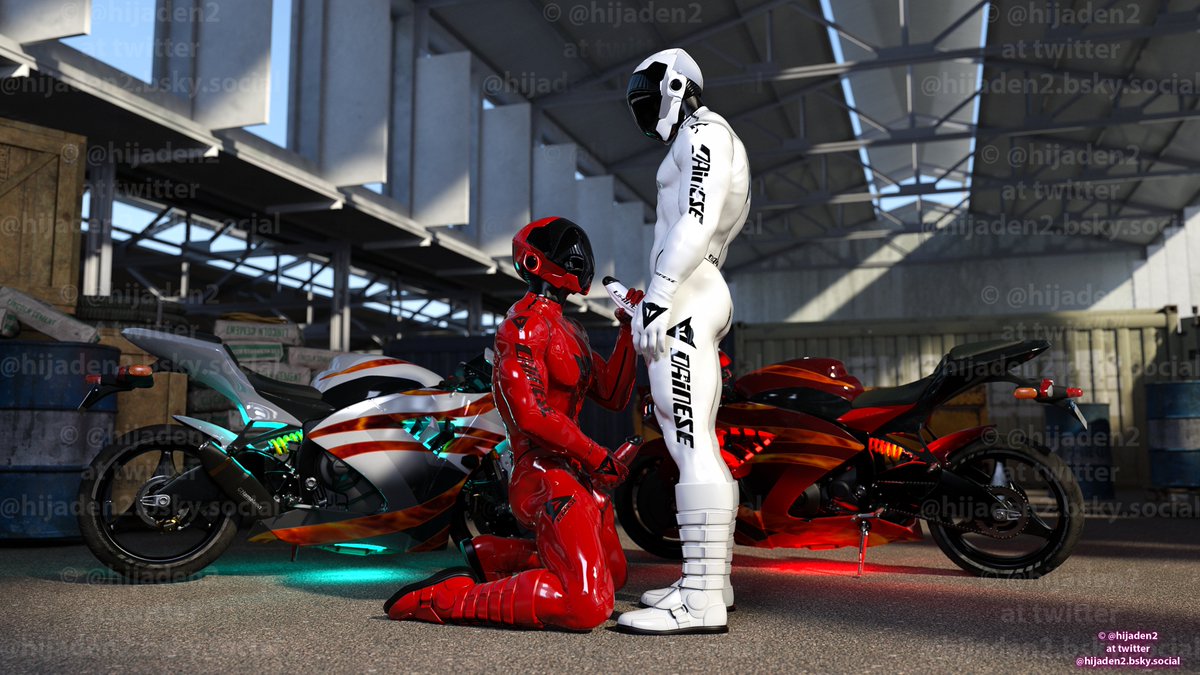 Hope you have gotten your motorcycle and the rubber suit ready and its time take them out for a spin. 
Thought it was time to do some new renders with the Sainese rubber suit that <a href="/lucifer_aloha/">aomori takuya</a> made. 😄
Enjoy and have great weekend! 
#nsfwtwtًً  #rubbercouple #latexbodysuit