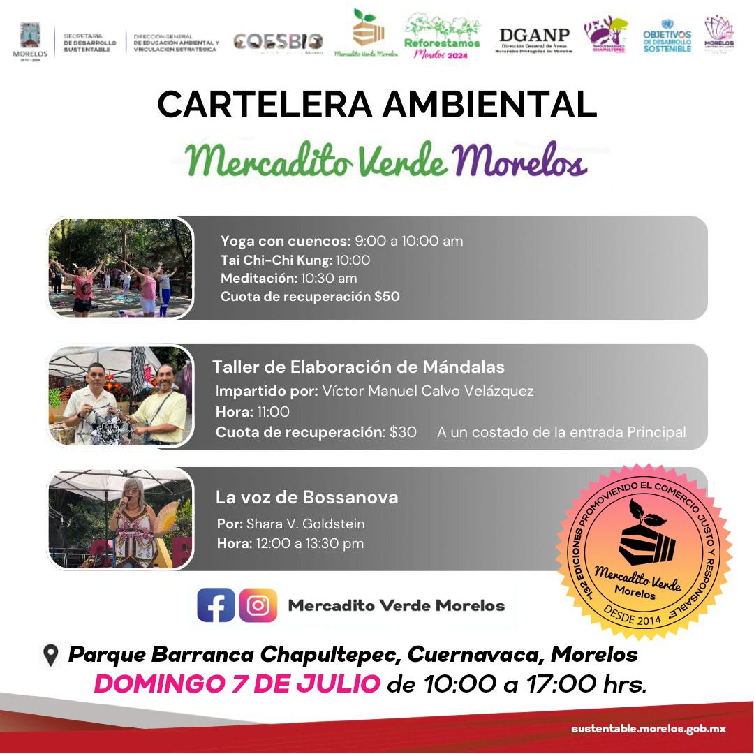 coesbio's tweet photo. ¡Prepárate para una jornada llena de aprendizaje y diversión en el Mercadito Verde Morelos este 7 de julio! 🌿🌟

#MercaditoVerdeMorelos #CarteleraAmbiental #Talleres #DiversiónYAprendizaje https://t.co/wjZ8DaUK0K