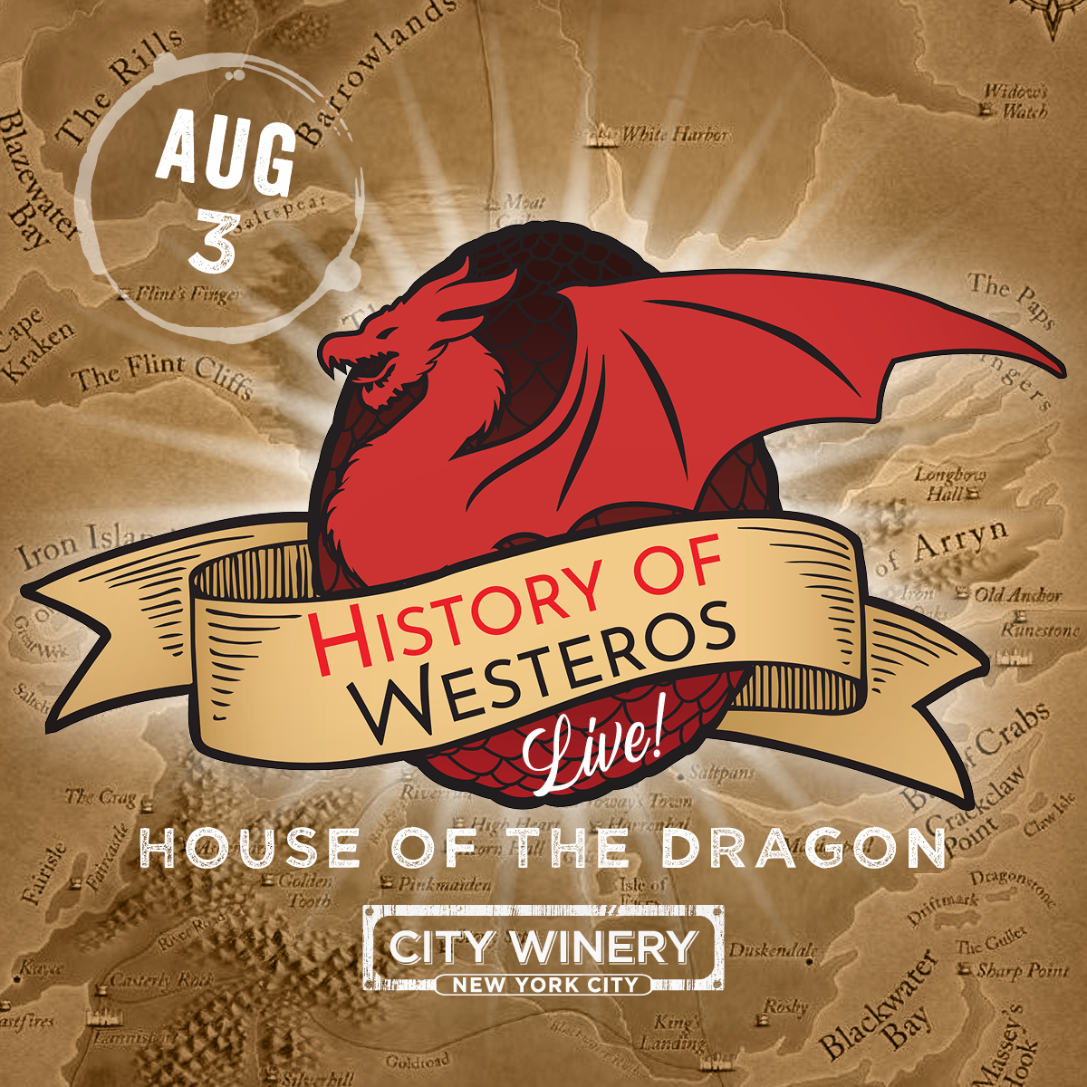 In the New York area? We have a live History of Westeros event coming up on 8/3 at <a href="/CityWineryNYC/">City Winery</a> - we'll also have a costume contest with prizes, so break out your wigs, cloaks, gowns, and crowns! Let's see some Targaryen realness &amp; talk about #HouseoftheDragon season 2.