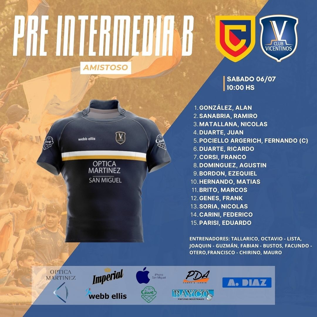 Les dejamos las formaciones para visitar a Retiro, este sábado 06/07

‼️ATENCION AL CAMBIO DE HORARIOS‼️

PRE INTERMEDIA: 10:45 HS
INTERMEDIA: 12:30 HS
PRIMERA: 14:00 HS

Nuestra PREINTERMEDIA B visita a <a href="/CurupaytiRugby/">Curupayti Rugby</a>  en el anexo, a las 10:00 HS.