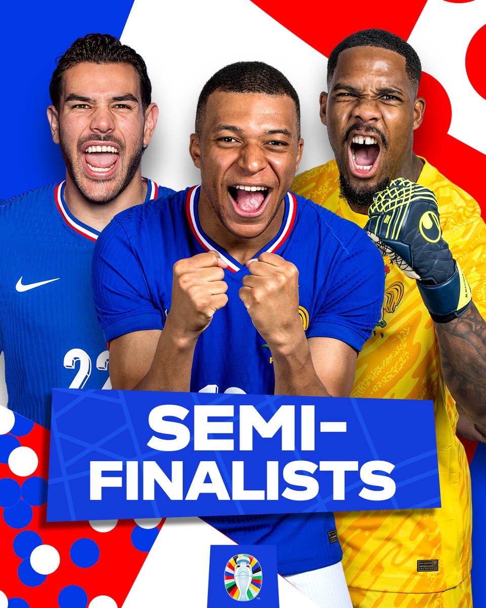 UEFAEURO's tweet photo. 🇫🇷 France are through to the semi-finals!

#EURO2024 | #PORFRA https://t.co/lyvLExtyrO