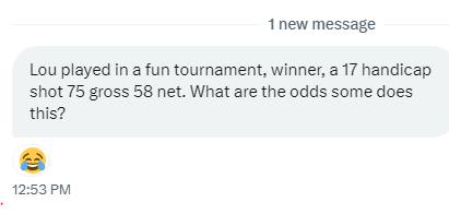LouStagner's tweet photo. Net 58!!!

What is your response if someone shoots a net 58? 

🤣🤣🤣🤣🤣 https://t.co/bvruxv0URF