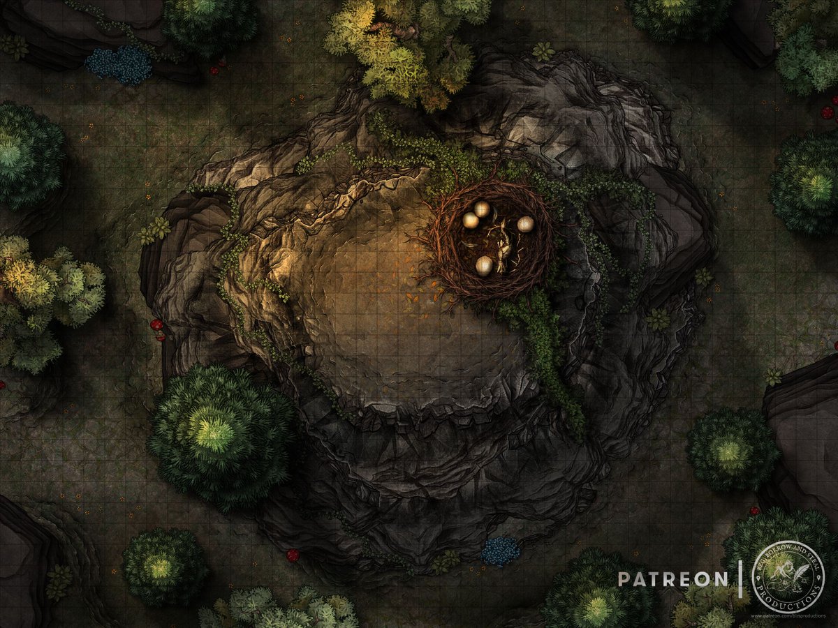 I can't wait to hear the stories of a large avian tossing a member of the party off the cliff when they catch them trying to steal eggs!  

This map and its variants are now available on patreon.  patreon.com/bbsproductions

#battlemap #ttrpg #dungeonsanddragons  #TTRPGs #dnd5e