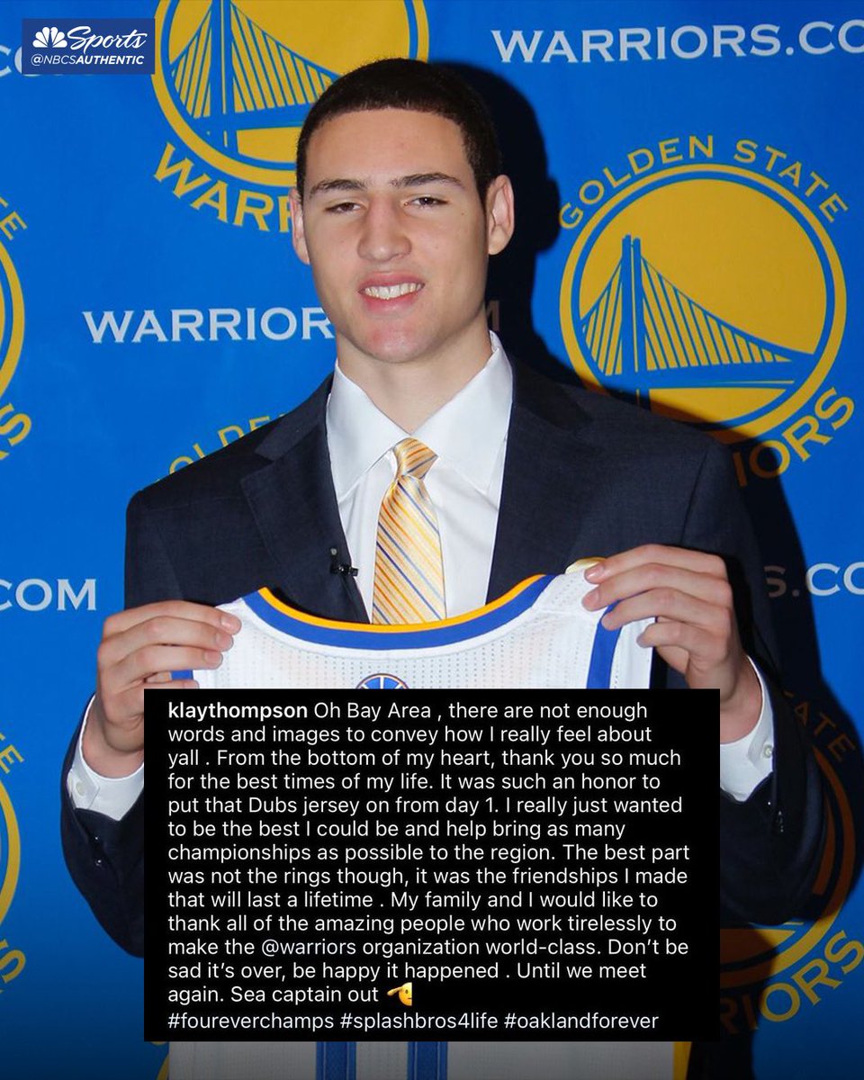 NBCSWarriors's tweet photo. “Until we meet again. Sea captain out 🫡” 

Klay shares a message to The Bay 😢 https://t.co/oLxHBgPXR9