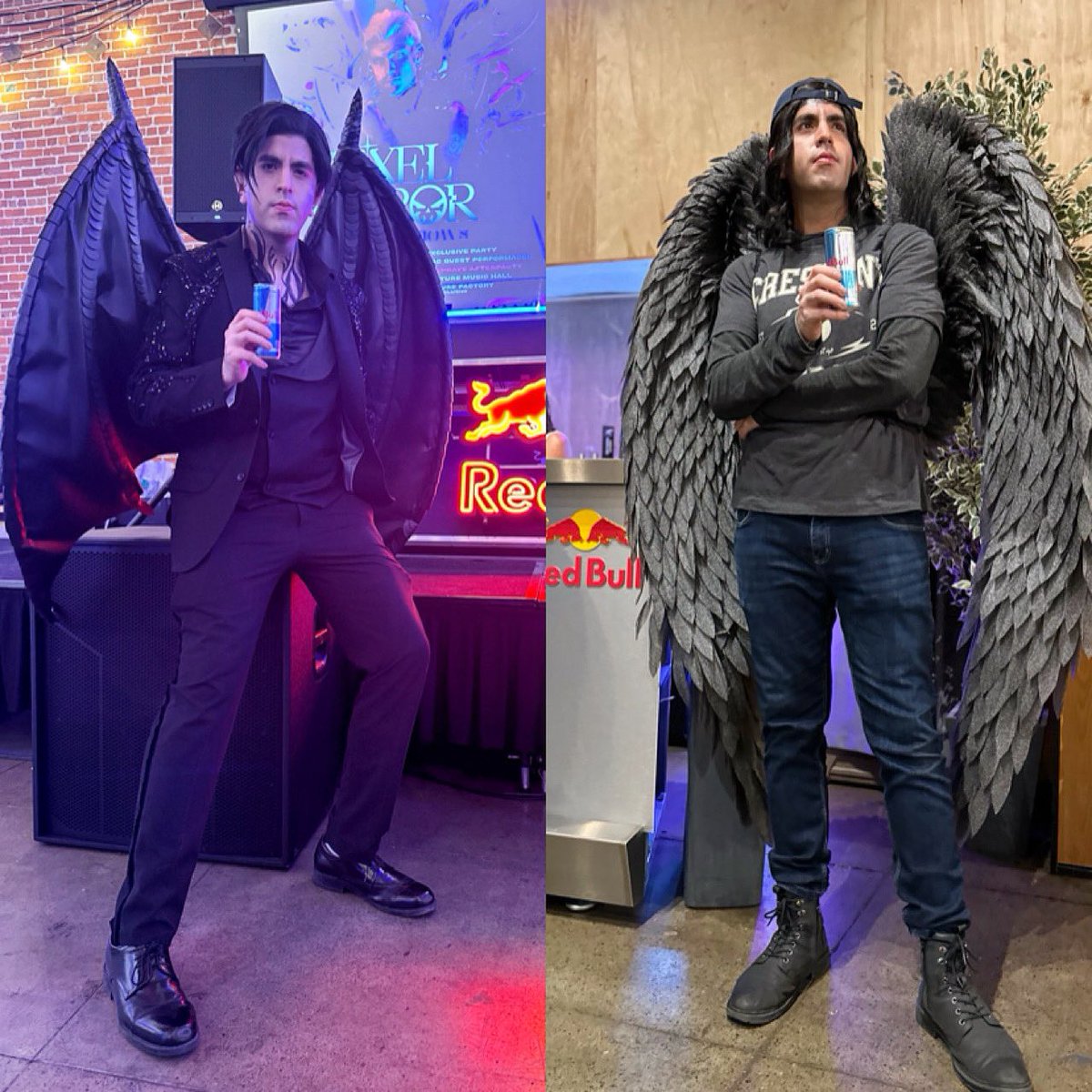 RickNerdvarro's tweet photo. What do Red Bull and cosplaying @SJMaas male protagonists have in common? They both give you wings. 

#sarahjmaas #sjm #acotar #crescentcity #rhysand #rhys #huntathalar #romantasy #booktok #feyrearcheron #brycequinlan https://t.co/0ckApCPtCb