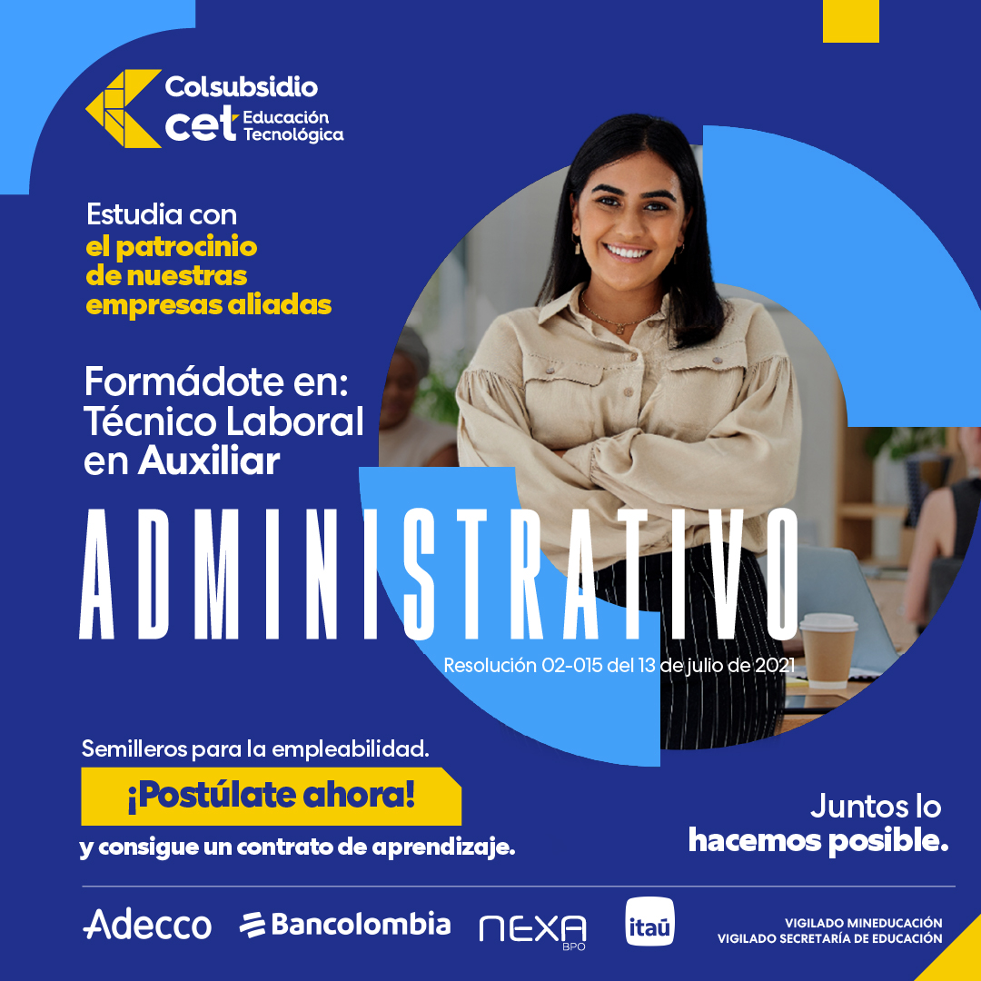 Crea experiencia laboral mediante un contrato de aprendizaje mientras te encuentras en tu proceso de formación en la CET. 🧑‍🎓

• Duración del programa: 3  periodos académicos
• Modalidad: presencial
• Jornada: diurna
• Ciudad: Bogotá
