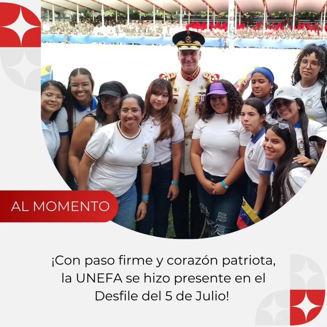 Unefa_VEN's tweet photo. Con paso firme y corazón patriota, la UNEFA se hizo presente en el Desfile del 5 de Julio! 🇻🇪 

Celebrando con orgullo los 213 años de la independencia de Venezuela, nuestra familia Unefista demostró su compromiso con la patria.
@vladimirpadrino @vladimirpadrino @sandraoblitasr https://t.co/nbLW7p3f5x