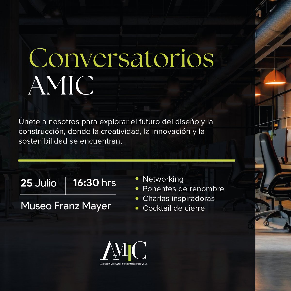 AMIC_MEXICO's tweet photo. 🌟Únete junto a las mejores empresas y descubre las últimas tendencias y mejores prácticas en el diseño de interiores corporativos. ¡Regístrate ahora y sé parte de la conversación! 👉 https://t.co/IHK8yTae8L

#InteriorismoCorporativo https://t.co/gc30smHCIY