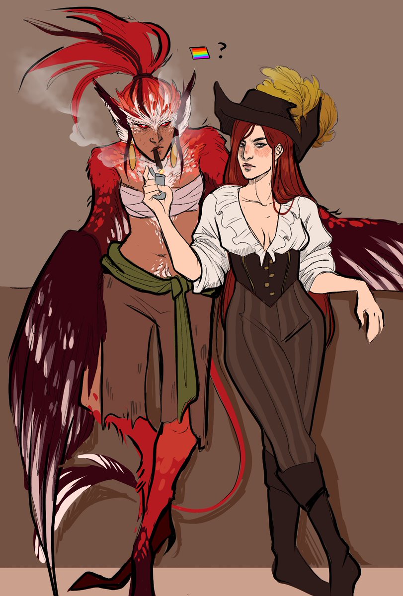 Friendly fire! Scarlet belongs to <a href="/420Dulc/">Dulcis</a> !!!! Had to draw our pirate ocs together idk 

#artfight