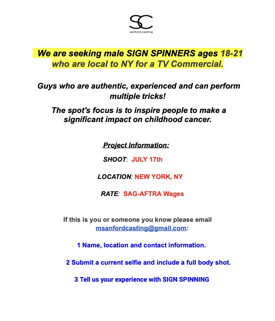Looking for young Sign Spinners ages 18-21 in the New York area!