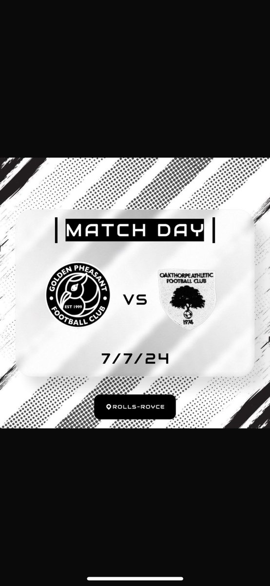 🚨 we are back! 🚨 

This Sunday the Golden pheasant treble winners from last season will start their new 2024/2025 pre season campaign vs <a href="/UpTheOaky/">Oakthorpe Athletic FC 1st Team</a> 

Head down to rolls Royce Merrill way pitches on Sunday 10:30 Ko to support the lads!