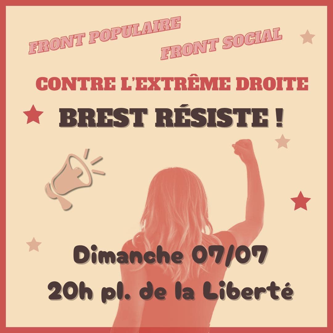 sudeduc35's tweet photo. 🔻 Bretagne antifasciste le 7 juillet : dans les urnes et dans la rue  !

✊️Battons l'extrême-droite partous les moyens : Pas une voix, pas une circonscription aux mains de l'extrême-droite !

Tous les RDV le dimanche 7 juillet ⤵️ https://t.co/NogcSZVSFL
