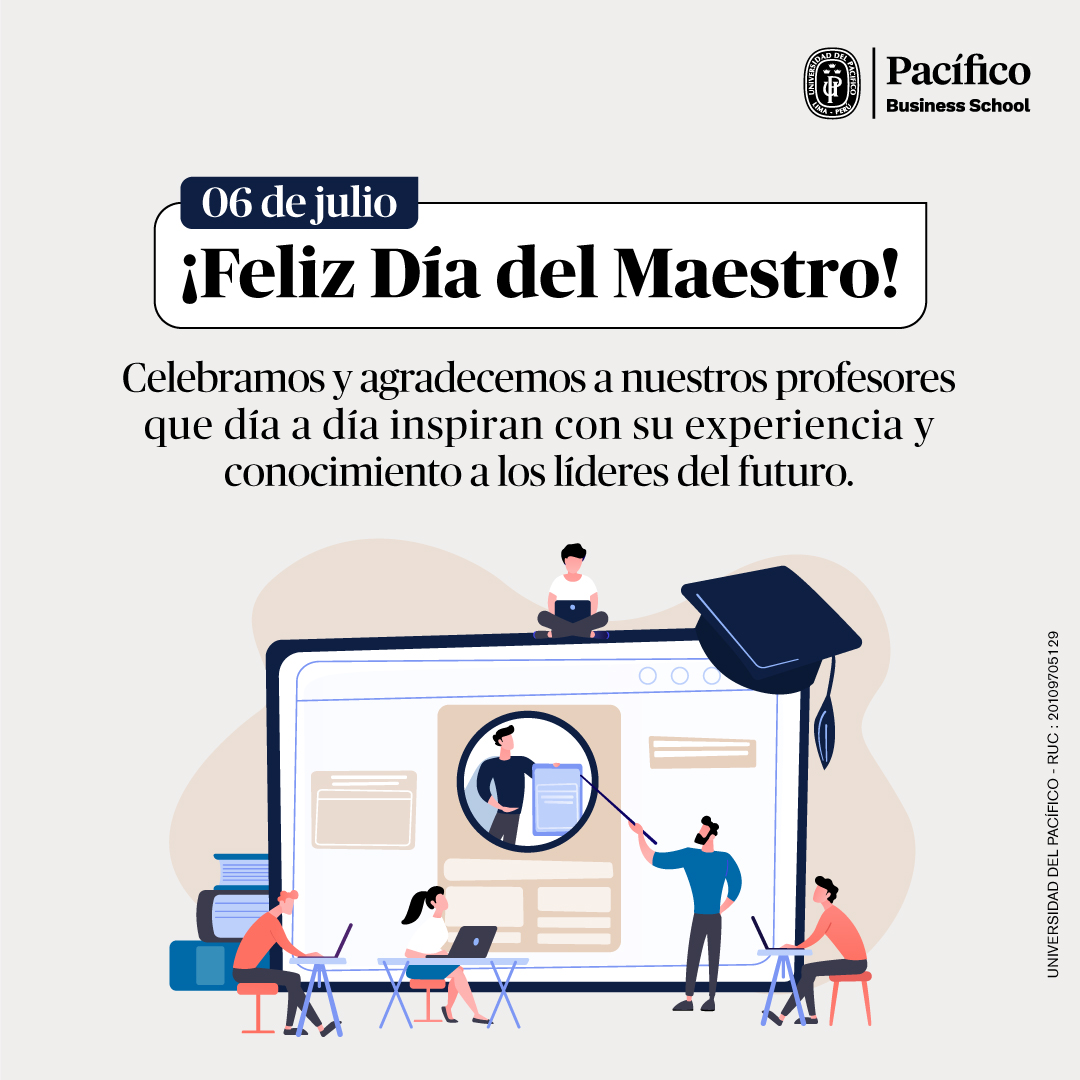 #DíaDelMaestro 👨🏻‍🏫👩🏻‍🏫 Celebramos a quienes inspiran y guían hacia la excelencia. 🎓✨ Gracias a los profesores de Pacífico Business School por su dedicación y pasión. 🤓✨ ¡Construyamos juntos un futuro brillante! 🌍✨ ¡Feliz Día del Maestro! 📚