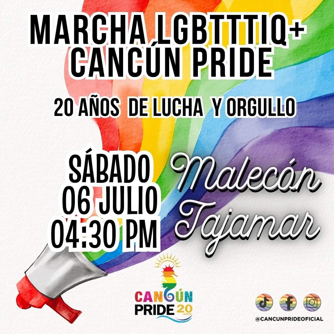 GT_Guide's tweet image. Después de la tormenta viene la MARCHA ¡Nos vemos mañana sábado 6 de julio a las 4:30pm en la marcha @PrideCancun en Malecón Tajamar #Cancún! 
.
#HuracanBeryl #Pride2024