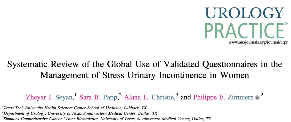 Meta-analyses in the treatments for SUI are difficult as many studies use different questionnaires to asses treatment outcomes. 

Excited to publish this systematic review in <a href="/UrologyPractice/">Urology Practice</a> to hopefully gain more unity in future studies!

doi.org/10.1097/UPJ.00…