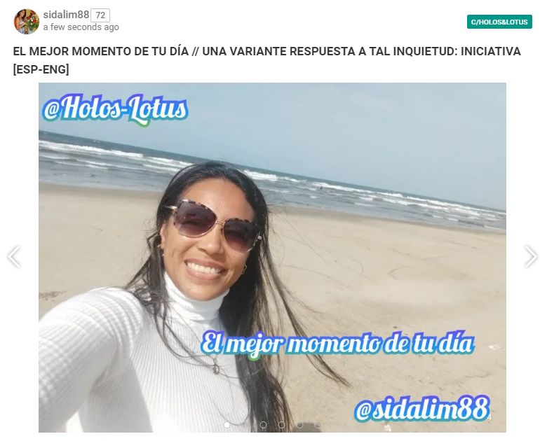 Va saliendo, calentito, este artículo de #Sidalim88:
En #Hive 
EL MEJOR MOMENTO DE TU DÍA // UNA VARIANTE RESPUESTA A TAL INQUIETUD: INICIATIVA [ESP-ENG]
peakd.com/hive-131951/@s…