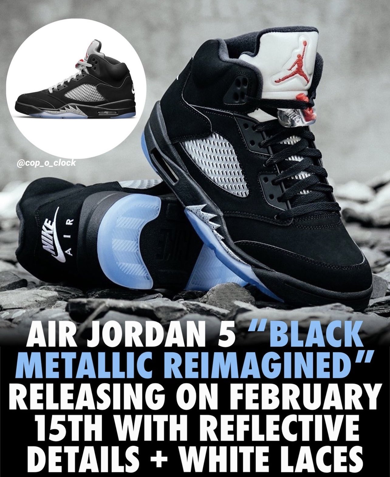Soleloco on X The Air Jordan 5 Black Metallic will be releasing as a part of the Reimagined series during All Star Weekend 2025 February 15th These will feature white laces as