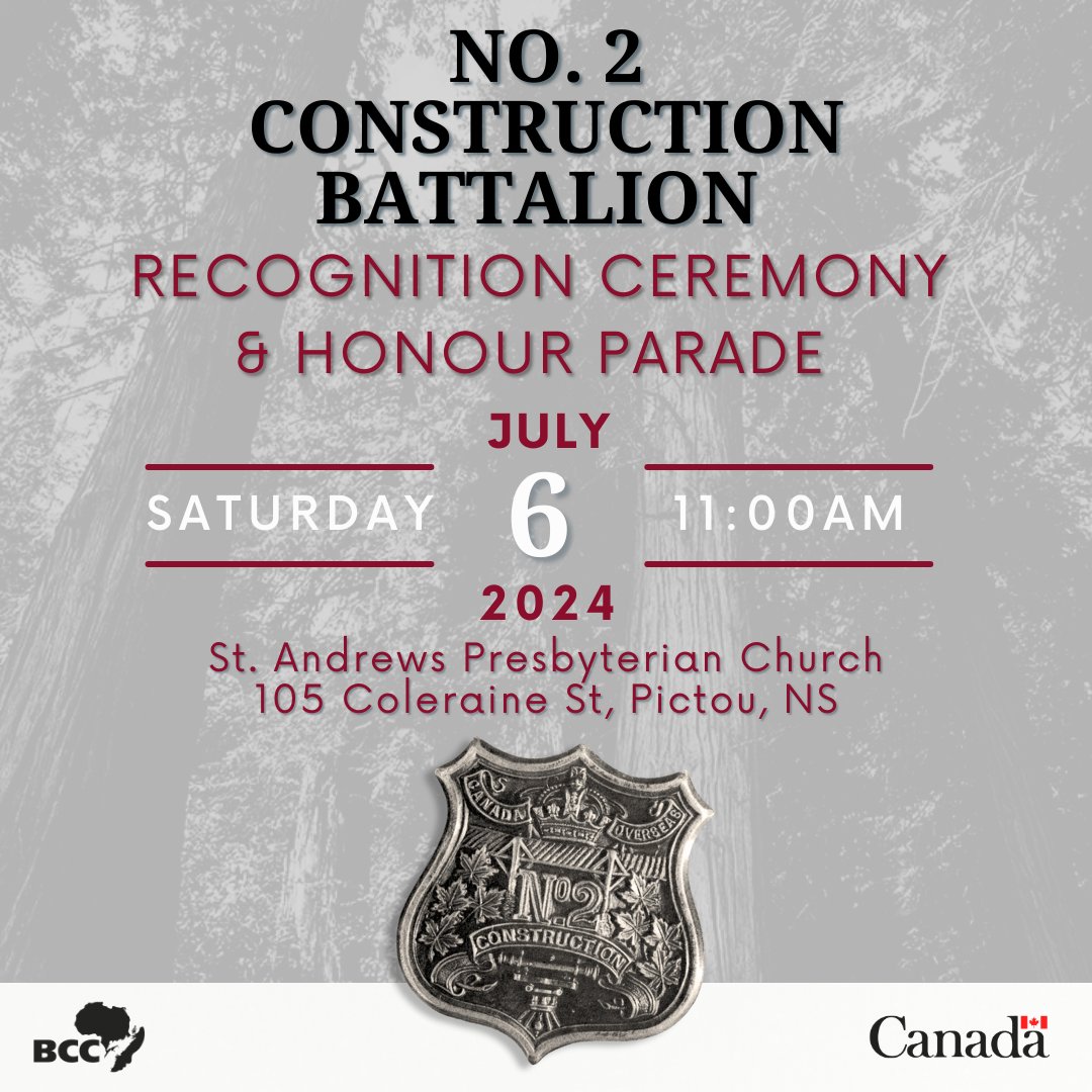 Join us for the 31st Annual No. 2 Construction Battalion Remembrance Ceremony Live Stream, live from Pictou, Nova Scotia. Saturday, July 6, 2024 at 11am Atlantic Time.

Watch Live: zurl.co/X7nx