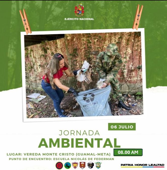 Ejercito_Div4's tweet photo. ¡Únete a nuestra Gran Jornada Ambiental en la Vereda Monte Cristo de Guamal, #Meta!
Te esperamos a partir de las 8:00 am para embellecer juntos nuestro entorno y proteger la fauna y flora.
#VeredaModelo
@Ejercito_CAAID
@emisoraejercito https://t.co/PoSNhfsIP0