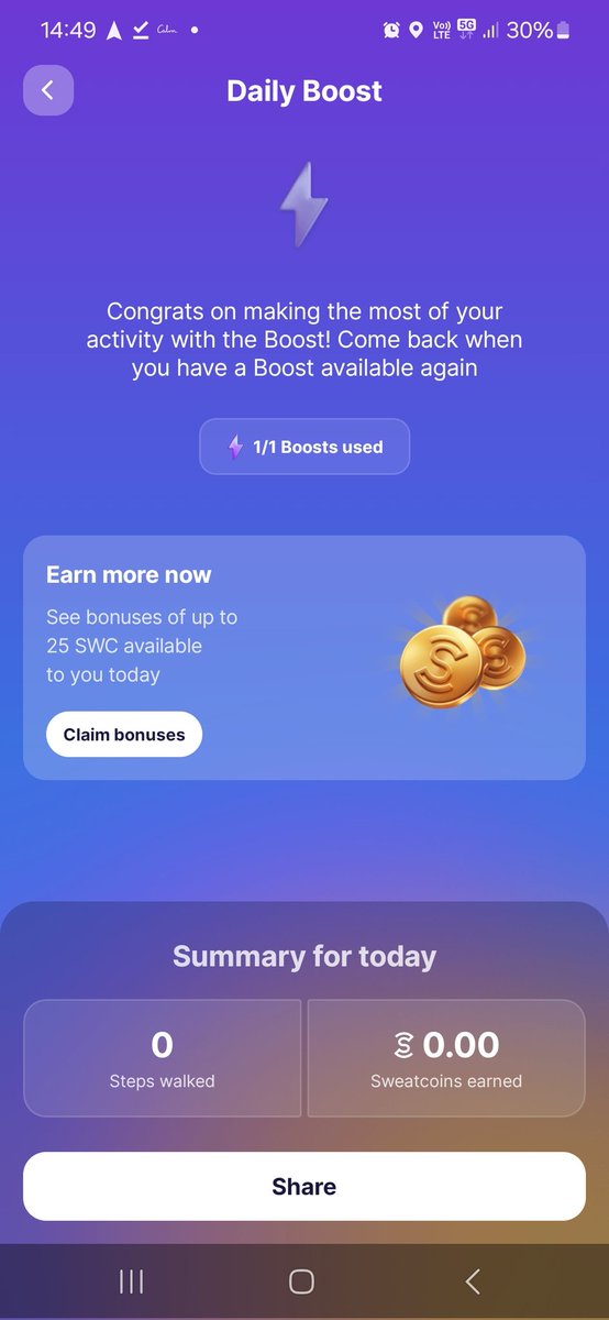 UTLAU's tweet image. WTF? @Sweatcoin ... I opened my daily boost, and this was my screen about 2 seconds later ... I tried to do a boost about a week ago and walked for tge 20mins and it counted O steps. Now this. #Sweatcoin WAS a good app ... It seems like it is now time to give up on it?