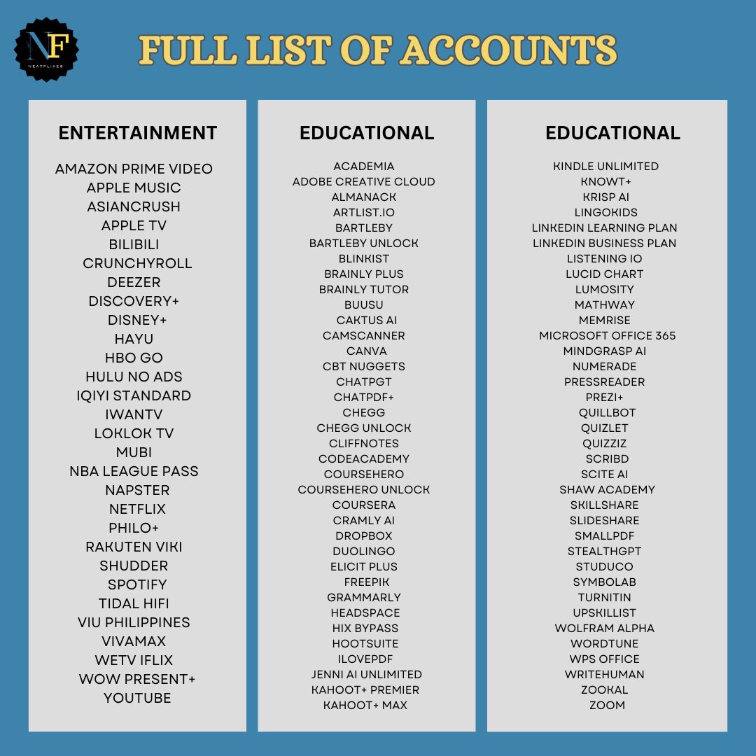 flixneat's tweet image. 𝐅𝐋𝐈𝐗𝐍𝐄𝐀𝐓:
𝘏𝘖𝘜𝘚𝘌 𝘖𝘍 𝘗𝘙𝘌𝘔𝘐𝘜𝘔 𝘈𝘊𝘊𝘖𝘜𝘕𝘛𝘚 

📌 FULL LIST OF PRICELIST
📌 WITH OVER 2000+ PR00FS
📌 LEGIT SINCE 2018
📌 CAN DO ACCOUNT FIRST
📌 DM TO AVAIL ANYTIME