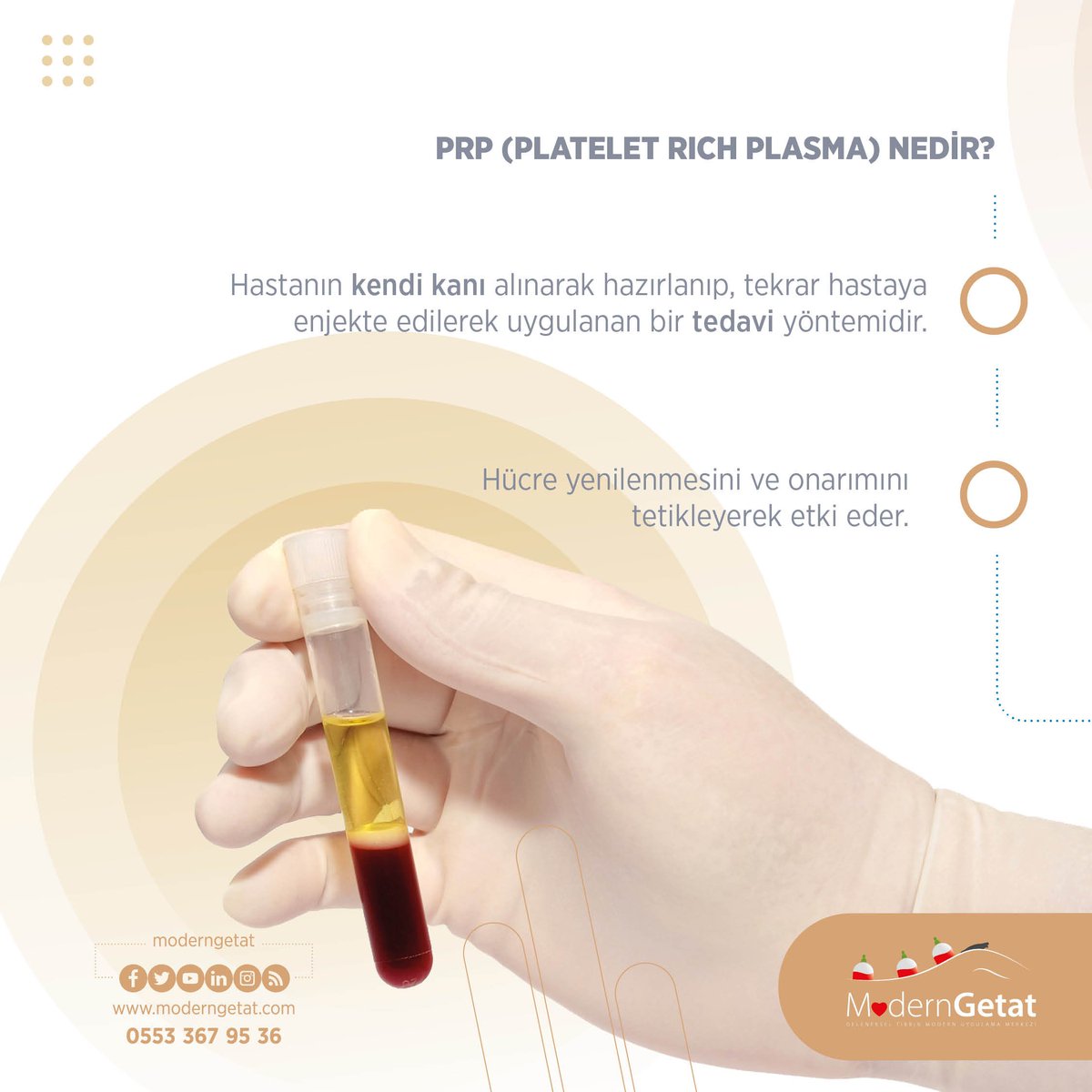 moderngetat's tweet photo. PRP (Platelet Rich Plasma) Nedir?

Hastanın kendi kanı alınarak hazırlanıp, tekrar hastaya enjekte edilerek uygulanan bir tedavi yöntemidir.

Hücre yenilenmesini ve onarımını teteikleyerek etki eder. https://t.co/fSfBmctkHI