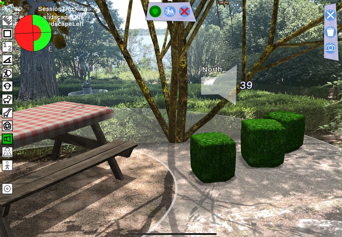 talkingSTEM's tweet photo. From @CandaceWalking1: Screenshots of the #Mathfinder app and the #AR overlays we created for the @dallasarboretum! Students can plant gardens with different flowers for each season, exploring area. They can use shrubs and trees to lower decibel levels to have a quiet picnic. https://t.co/9JDBGi9nZm