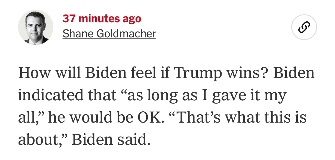 The Democrats can’t keep telling us that democracy itself is on the ballot and then run a candidate whose argument is “as long as I try real hard it’s OK.”