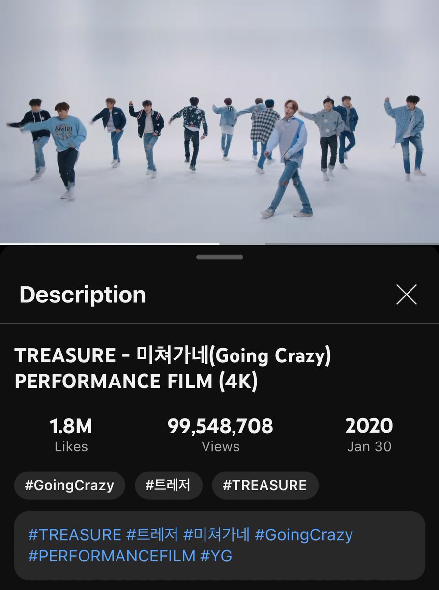 [GOING CRAZY 4K UPDATE]
070624 10:00AM KST

▶️: 99,548,708 (+386)
👍: 1.8M

🔗 youtu.be/u01r0O5WsEo?si…

Going Crazy 4K road to 100M🔥
#TREASURE
<a href="/treasuremembers/">TREASURE</a>