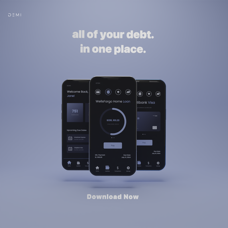 demifinance's tweet photo. Track, Manage, and Pay All Your Debt. 

In. One. Place. 

We are now live on the App Store!!! 

https://t.co/VX8AknaT3F https://t.co/CyFImb2yVJ