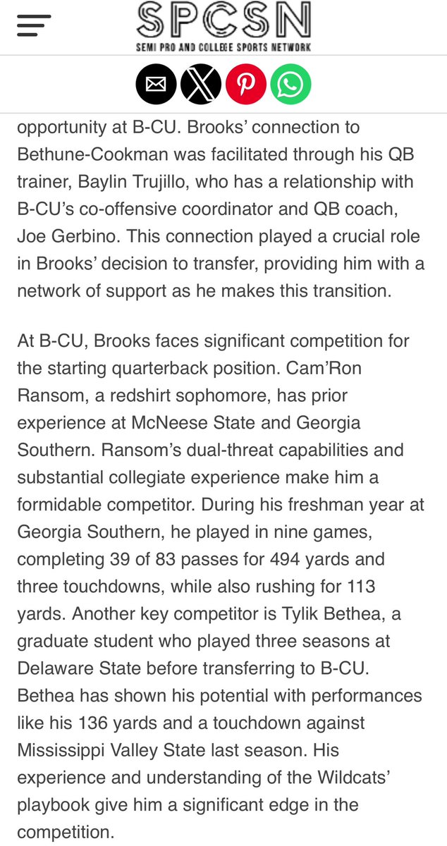 Awesome Article on VUL Transfer Portal &amp; current <a href="/BCUGridiron/">🏈 Bethune-Cookman Football</a> QB Trainee: <a href="/CjBrooksQB3/">CJ Brooks</a> 🐾 <a href="/CoachWoodie/">Raymond Woodie Jr.</a> <a href="/CoachGerbino/">Joe Gerbino</a> #BTruQBTraining #𝙃𝙖𝙞𝙡𝙒𝙞𝙡𝙙𝙘𝙖𝙩𝙨 | #𝙋𝙧𝙚𝙮𝙏𝙤𝙜𝙚𝙩𝙝𝙚𝙧

📰: semiproandcollegesportsnetwork.com/2024/06/bethun…