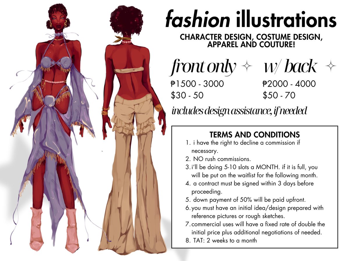 need an outfit drawn for an oc? a brand? a costume? 🤍

opening fashion #artcommissions ! for funds in college <3

likes and reposts r vv appreciated!