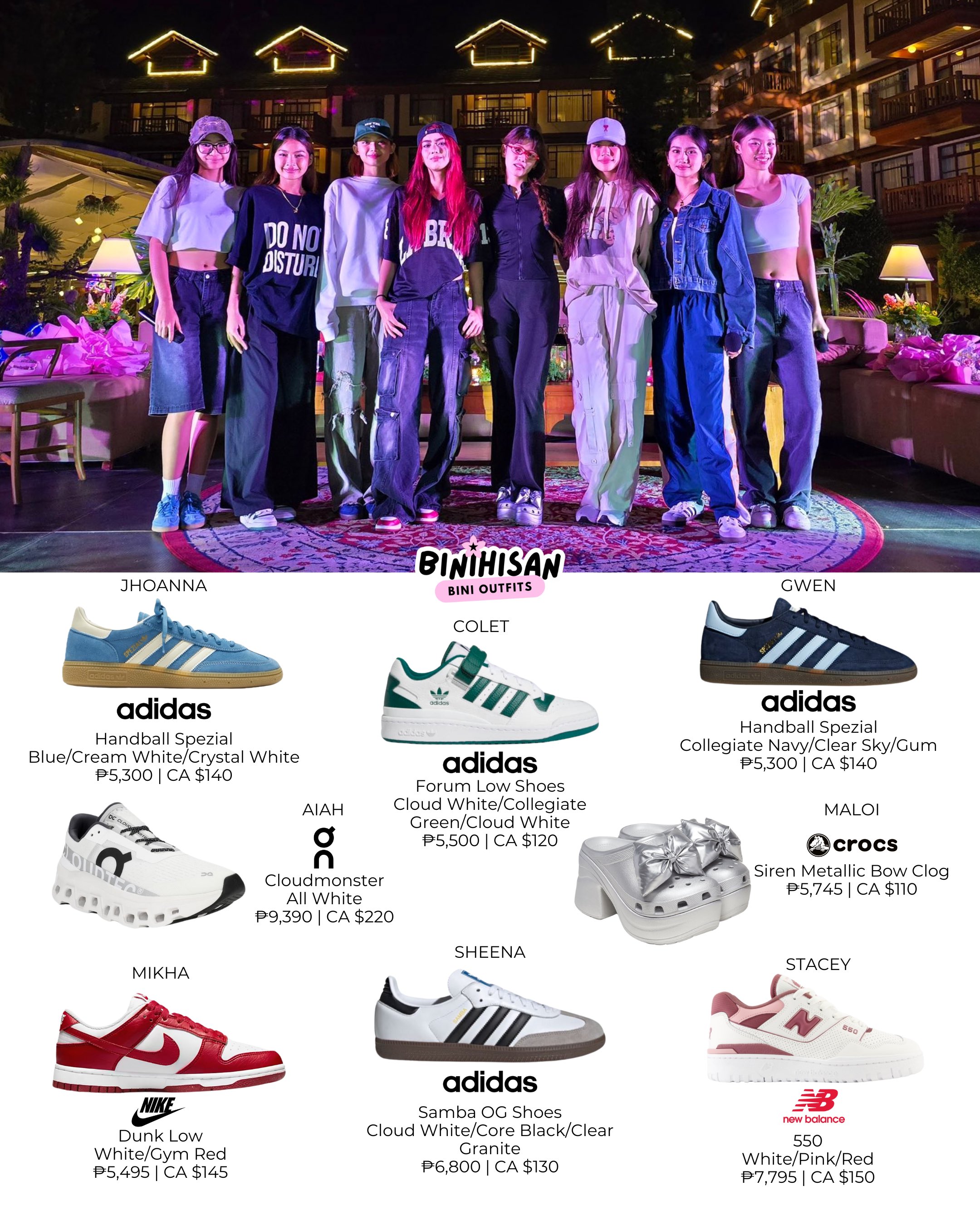 on X 240705 BINI s shoes for BINIverseBaguio Press Conference Jhoanna Colet Gwen Sheena Adidas Mikha Nike Stacey New Balance Aiah ON Maloi Crocs BINI BINI fashion BINIAiah fashion BINIColet fashion