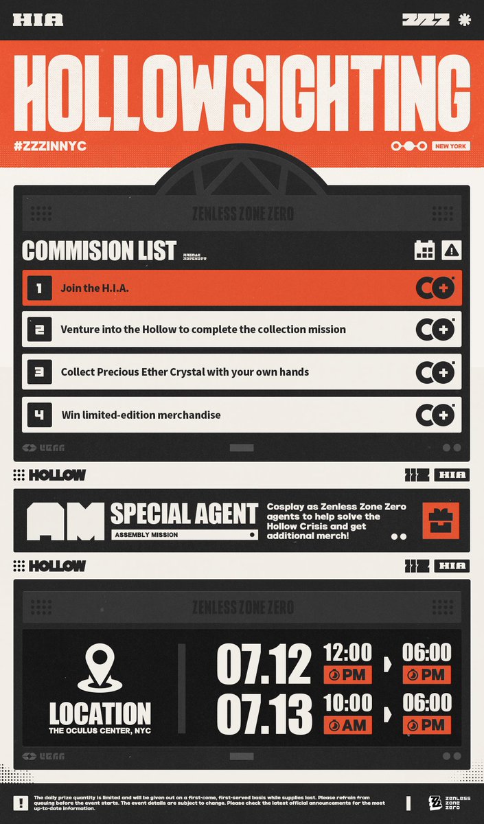 ZZZ_EN's tweet image. 🚨HIA REPORT🚨

The Ether activity level in New York continues to rise, and it has been confirmed that a Hollow will appear at the Oculus Center between July 12 and July 13. 

Prospective HIA recruits willing to assist must carefully read the following task list and prepare…