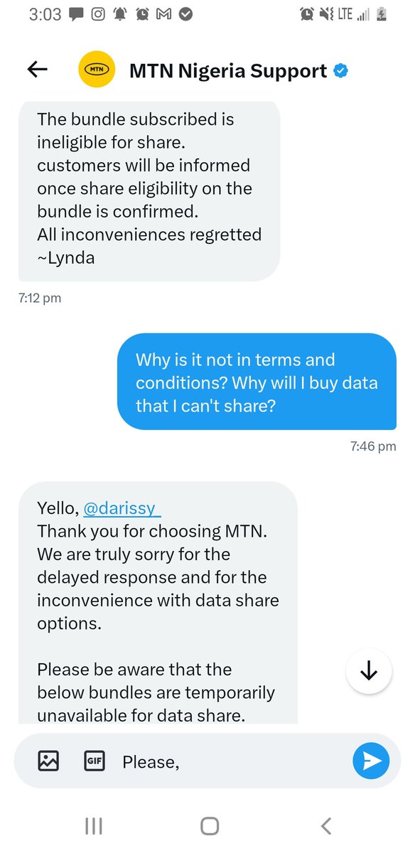 darissy_'s tweet photo. @MTN180 @MTNNG @MTNGroup 
Why are MTN doing this, why can't I Gift data to my other Numbers and share data with my family and friends? Please, do something about it, it's unfair to me as a customer. If nothing is done, please kindly refund me. https://t.co/MJSg0gzEUo