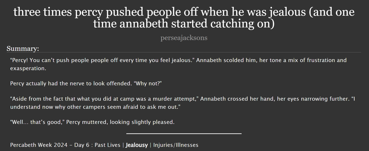 PERC4BETHISM's tweet photo. three times percy pushed people off when he was jealous (and one time annabeth started catching on) 

╰┈➤ #PercabethWeek2024 - day 6 : jealousy
+ also peep there's a sapphic annabeth in this👀  

https://t.co/He5qaaSl9u https://t.co/UR4L1JbC7E