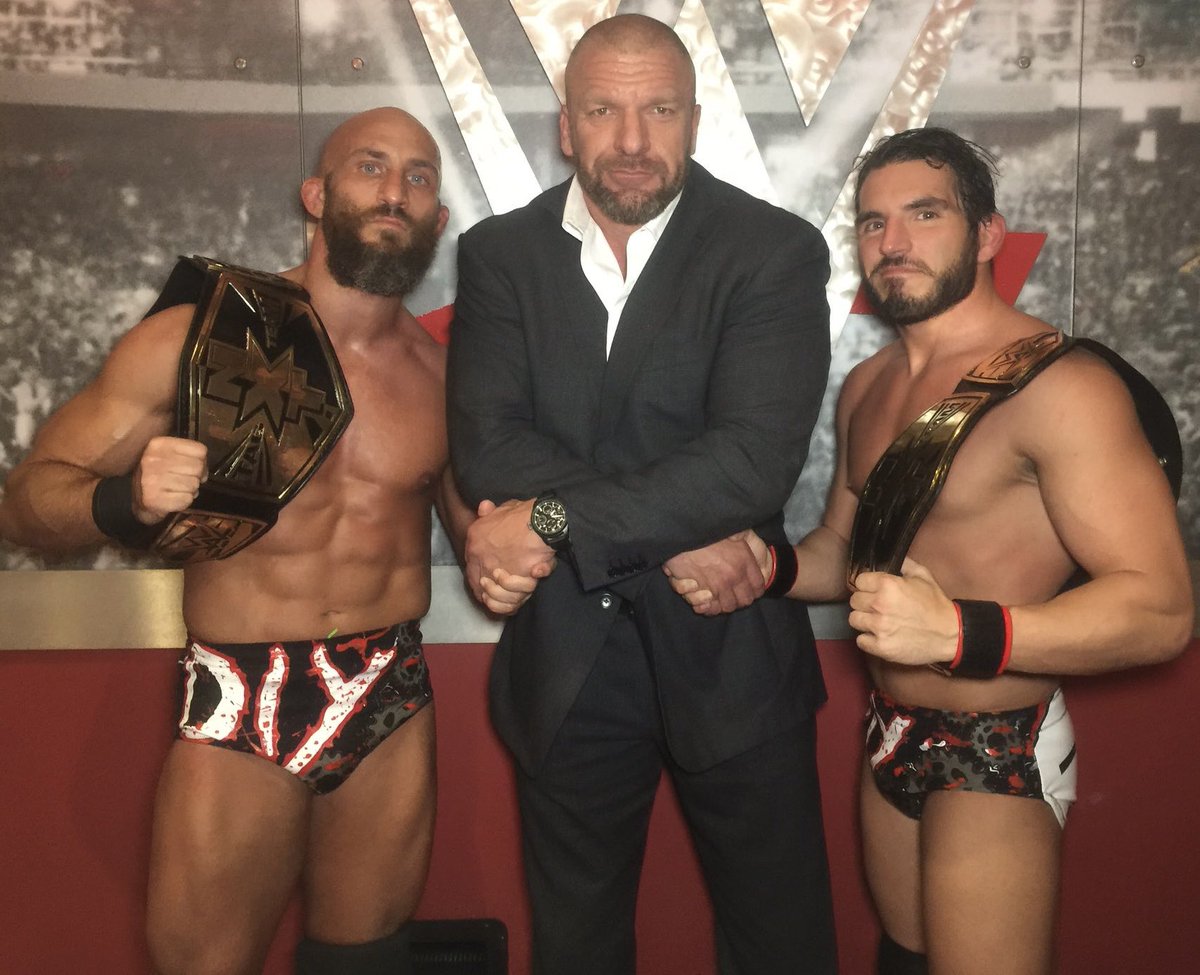 TripleH's tweet photo. So much history here. @JohnnyGargano &amp; @CiampaWWE stepped into the same building where they first won tag team gold… and did it all over again.

Congrats to #DIY, your NEW @WWE Tag Team Champions. #AndNew #SmackDown https://t.co/Lr5yo1A08l