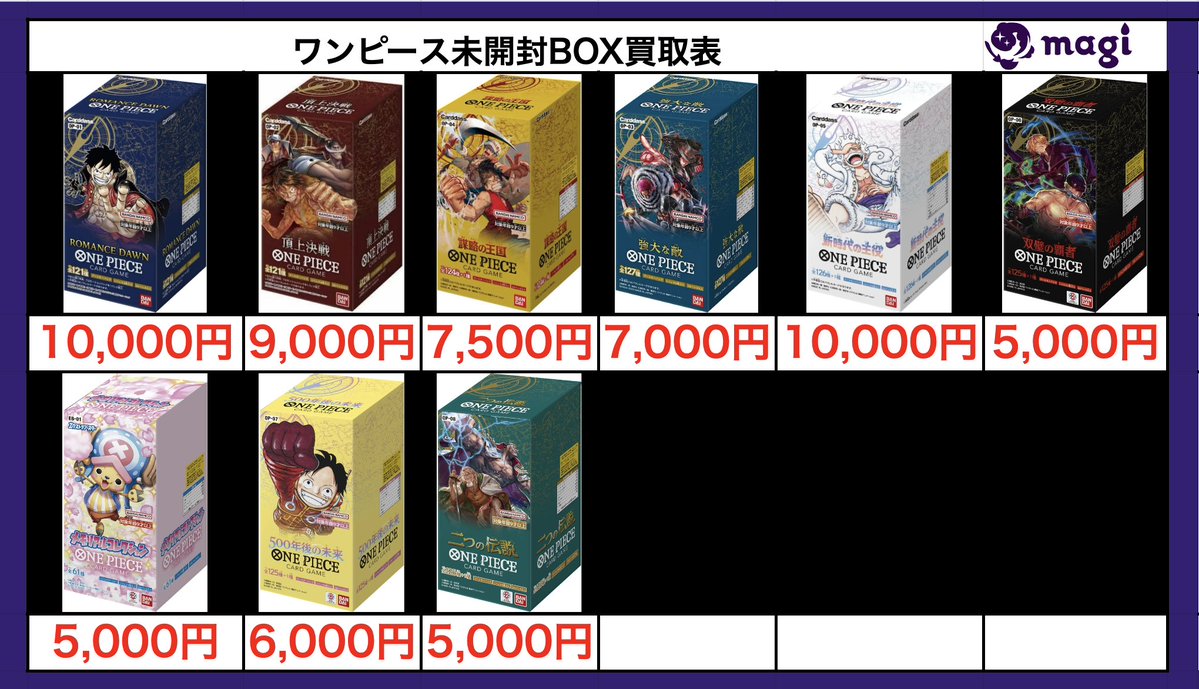 ⚡️#ワンピ 未開封BOX 買取表⚡️⚡️ ワンピースの未開封BOX買取表
