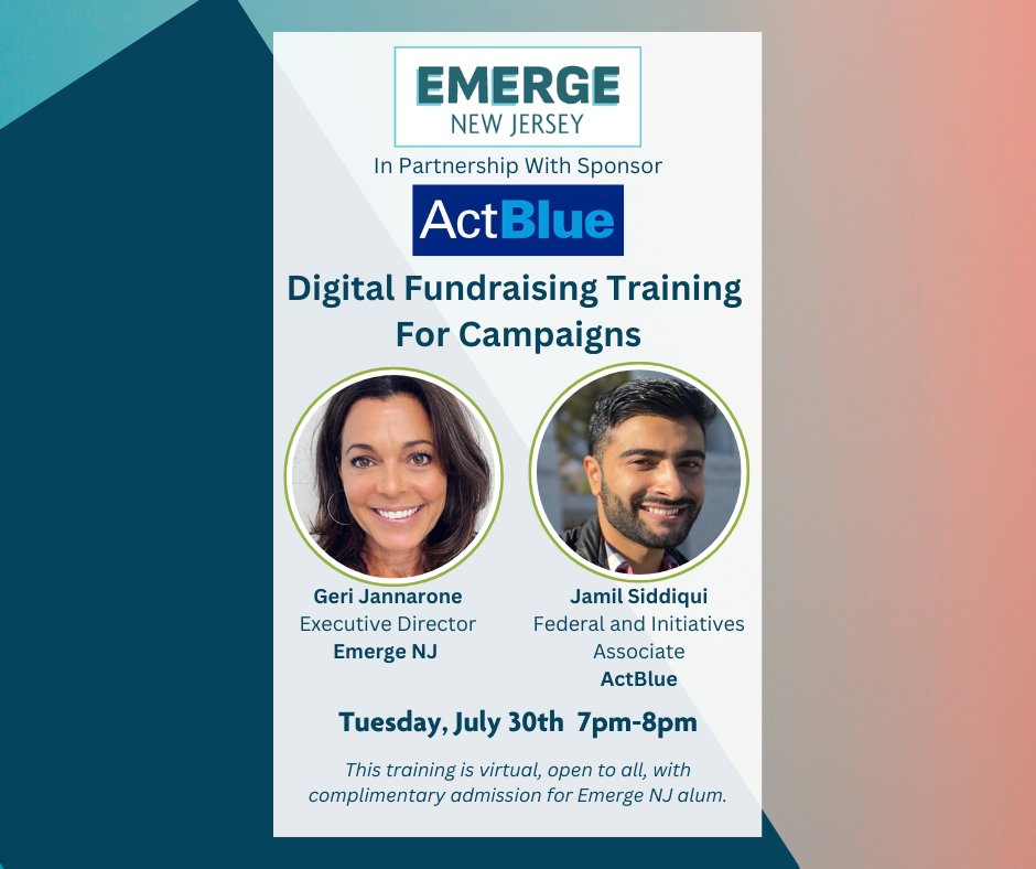 Emerge New Jersey (@emerge_nj) on Twitter photo ChatGPT
📣 Calling all aspiring women leaders in NJ! 🌟
Join us for a digital fundraising training hosted by <a href="/Emerge_NJ/">Emerge New Jersey</a> & @ActBlue Learn to leverage digital platforms for campaign success. Space is limited! Register now to secure your spot: tinyurl.com/3ppyc2hx ChatGPT
📣 Calling all aspiring women leaders in NJ! 🌟
Join us for a digital fundraising training hosted by <a href="/Emerge_NJ/">Emerge New Jersey</a> & @ActBlue Learn to leverage digital platforms for campaign success. Space is limited! Register now to secure your spot: tinyurl.com/3ppyc2hx
