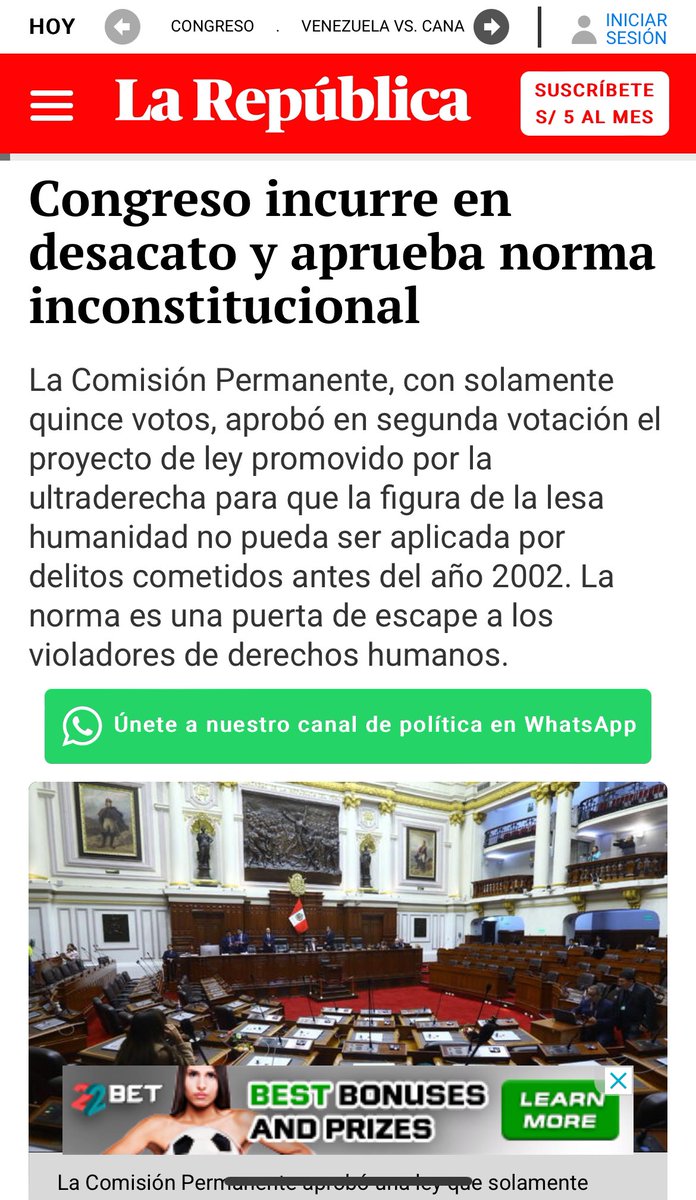 El Congreso de Perú aprobó ley de impunidad para responsables de delitos de lesa humanidad (anteriores a 2002). Irrespetando sentencias y medidas provisionales de la <a href="/CorteIDH/">Corte Interamericana de Derechos Humanos</a>. Hace pocos días promovió 1 juez a esa misma Corte que ahora desacata. Y nueva vulneración a víctimas👇🏼