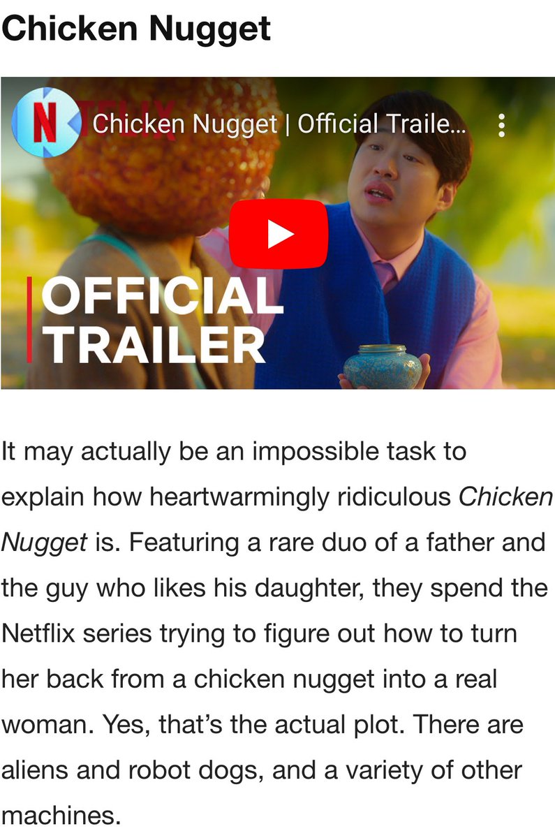 NME citing ‘Chicken Nugget’ #닭강정 as one of the best K-Dramas in 2024 so far #RyuSeungRyong #류승룡 #AhnJaeHong #안재홍 #KimYooJung #KimYouJung #김유정 https://nme.com/features/tv...